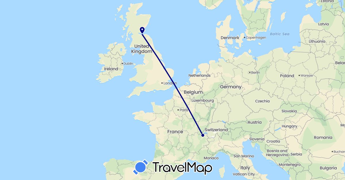 TravelMap itinerary: driving in Switzerland, United Kingdom (Europe)